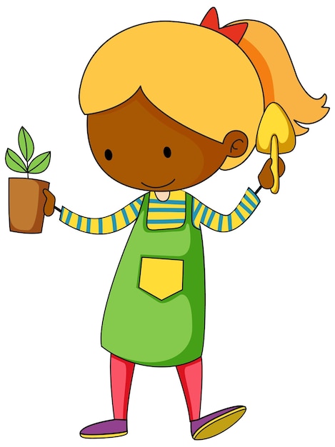 Little gardener doodle cartoon character