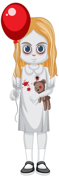 Free vector little ghost girl holding teddy bear