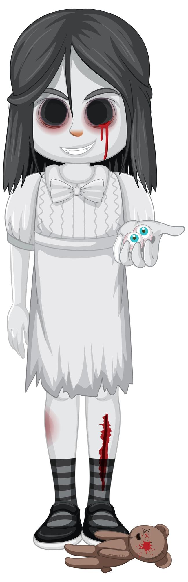 無料Vector 黒い目を持つ小さな幽霊の女の子