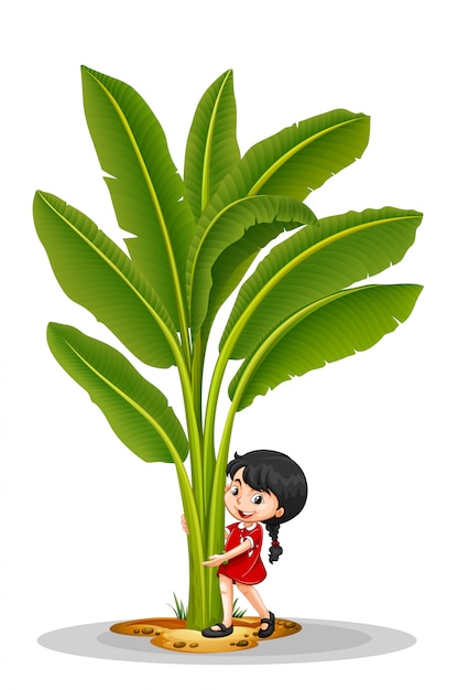 Free vector little girl and banana tree