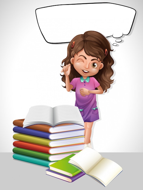 Little girl and book with speech bubble template