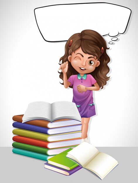 Little girl and book with speech bubble template