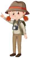 Free vector little girl in camping outfit with camera and backpack