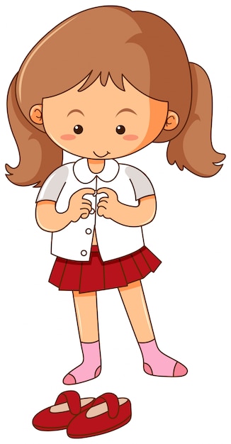 Free vector little girl getting dress on white background