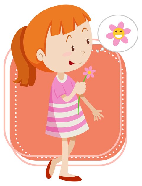 흰색 바탕에 꽃을 들고 어린 소녀