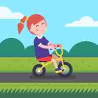 Free vector little girl kid riding bicycle on a park bike path