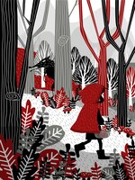 自由矢量小女孩在红色兜帽走在森林里