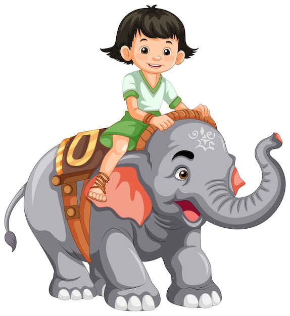 Free vector little girl riding elephant in cartoon style
