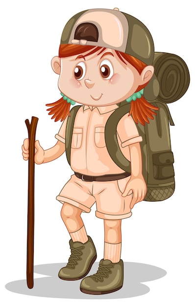 Free vector little girl in scout uniform with backpack