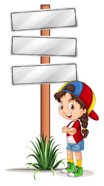 Free vector little girl standing by the road signs