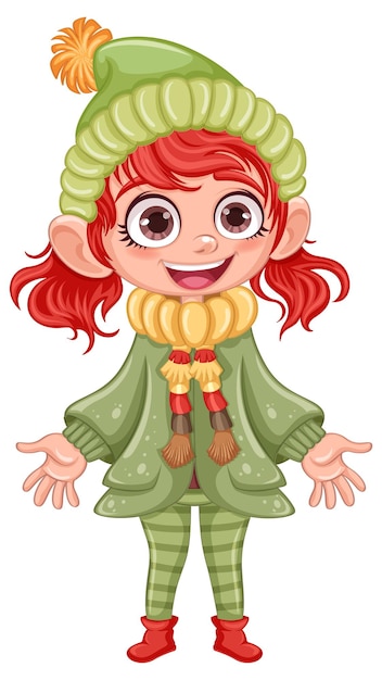 Free vector little girl in winter hat with pom pom cartoon character