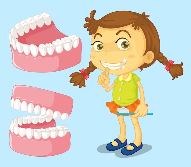 Free vector little girl with clean teeth