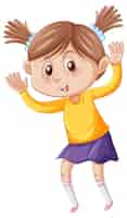 Free vector little girl in yellow shirt dancing cartoon character on white b