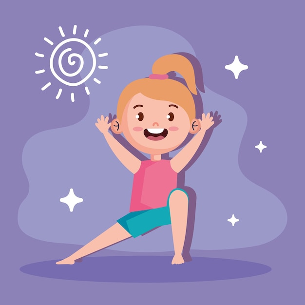 Free vector little girl yoga and sun