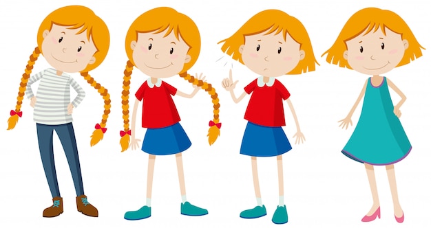 Free vector little girls with long and short hair