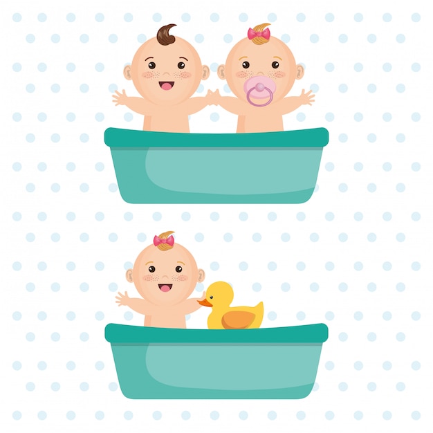 Free vector little kids on bathroom