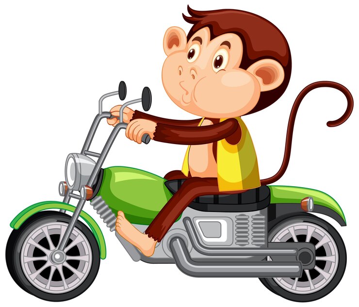 मुफ़्त वेक्टर little monkey riding motorcycle on white background