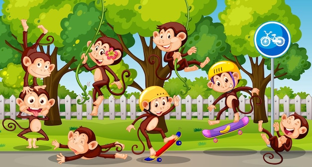 Vettore gratuito scimmiette che giocano al parco