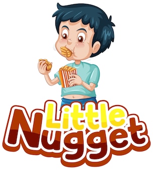 チキンナゲット​を​食べる​男の子​と​リトルナゲット​の​ロゴ​の​テキスト​デザイン