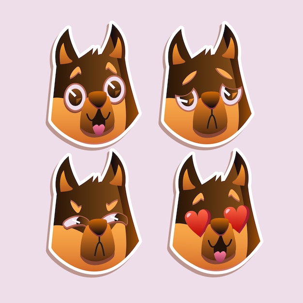 Free vector little pet pug dog puppy with collar collection of emoji facial expressions