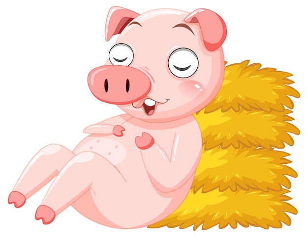 Бесплатное векторное изображение Маленькая свинья спит у стога сена