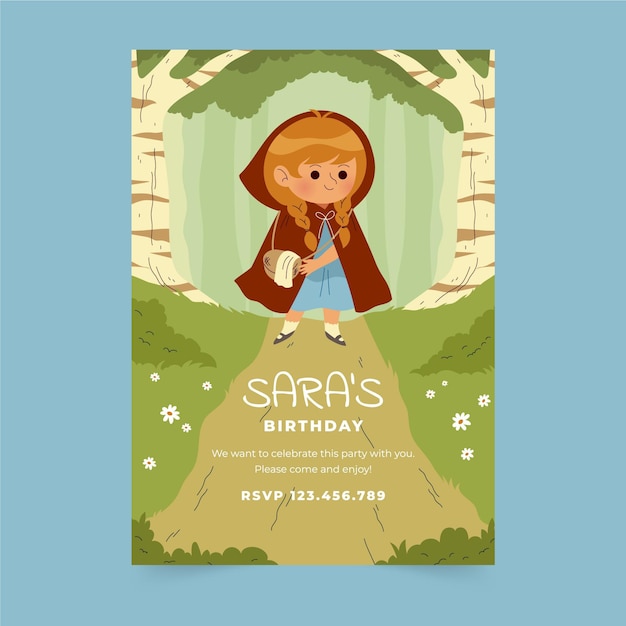 Little red riding hood birthday invitation template