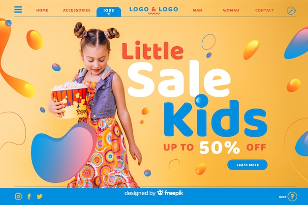 Free vector little sale kids sale landing page with photo