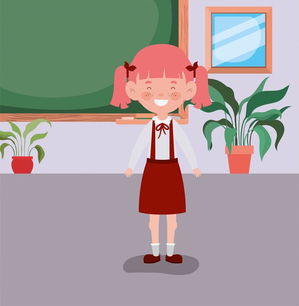 教室で小さな学生の女の子