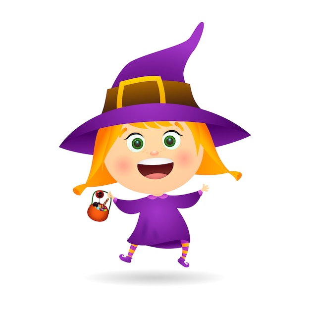 Little witch with bowl of candies