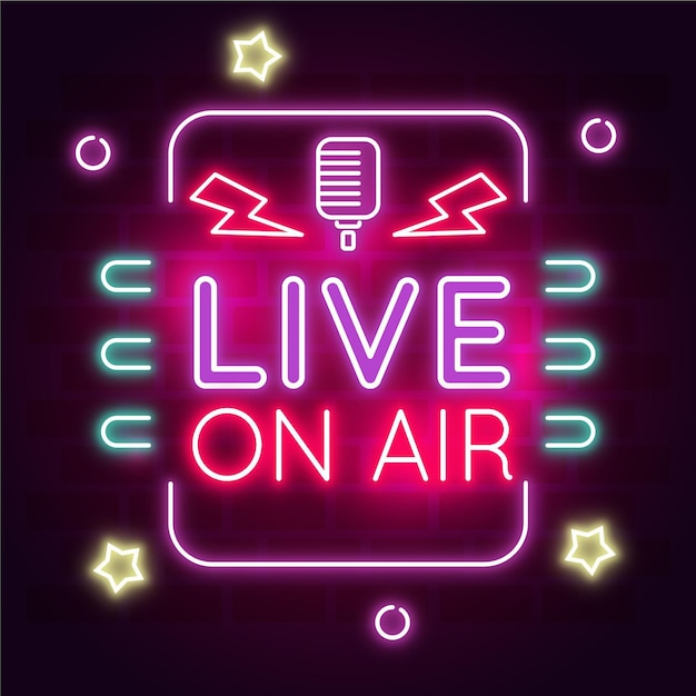 Free vector live on air neon frame