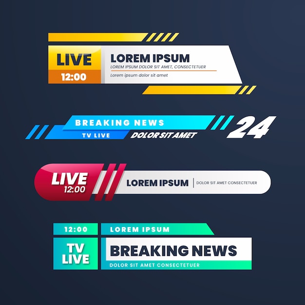 Free vector live breaking news banners design