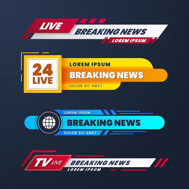 Free vector live breaking news banners style