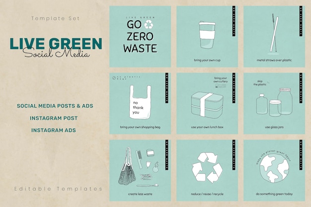 Free vector live green social media template set