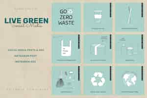 Free vector live green social media template set