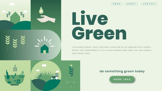 Бесплатное векторное изображение Живой зеленый шаблон целевой страницы