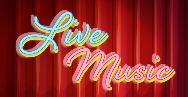 Live Music Banner with Red Curtain