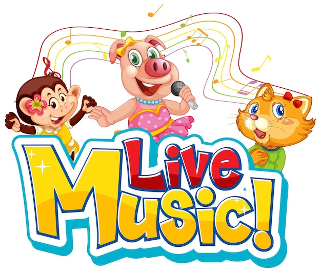 Logo di musica dal vivo con simpatici animali che cantano