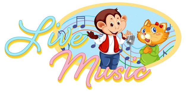 Live Music logo with monkey and cat singing