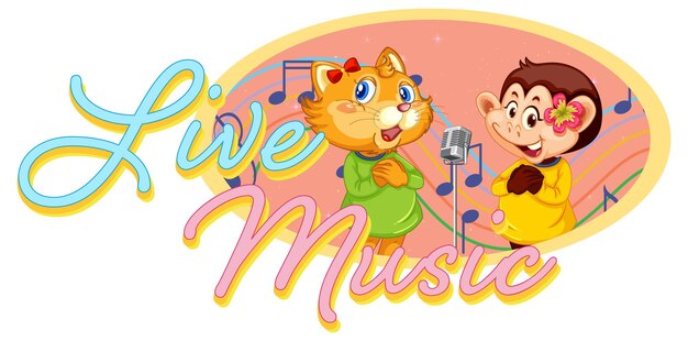 Logo live music con scimmia e gatto che cantano