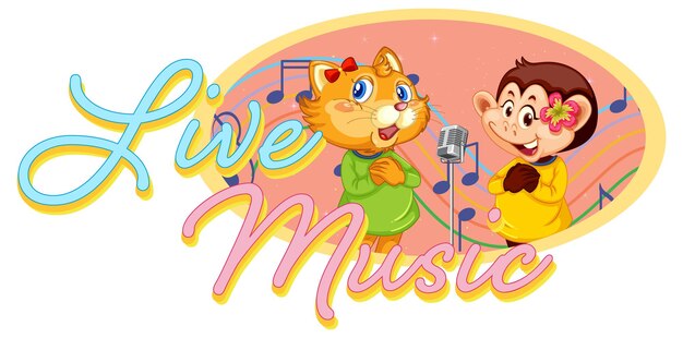 원숭이와 고양이가 노래하는 라이브 뮤직 로고