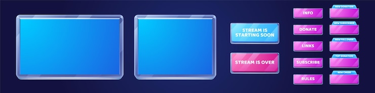 Free Vector live stream background online multimedia player windows and buttons user interface of pink and blue colors social media channel video blogging broadcasting streaming cartoon vector illustration