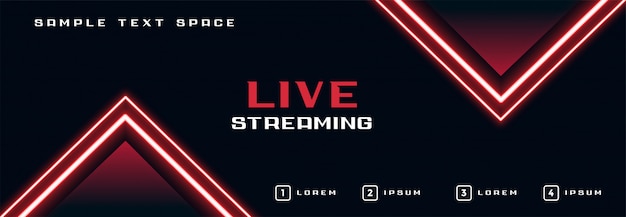 Live streaming banner with glowing neon lights line