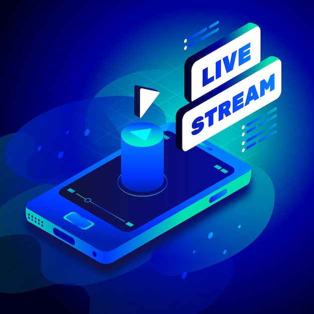 Vettore gratuito concetto di streaming live in stile isometrico