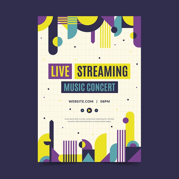 Vettore gratuito volantino per concerti di musica in streaming live