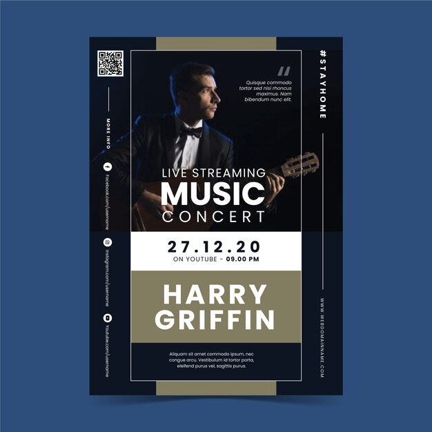 live streaming music concert poster template with photo