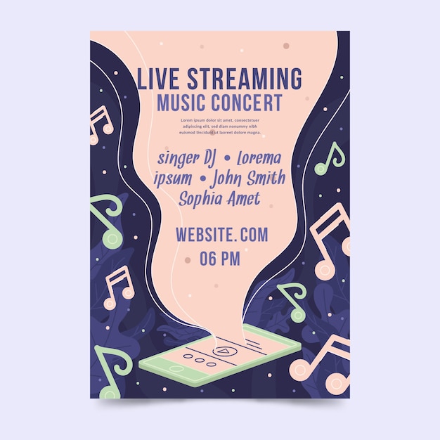 Free vector live streaming music concert poster