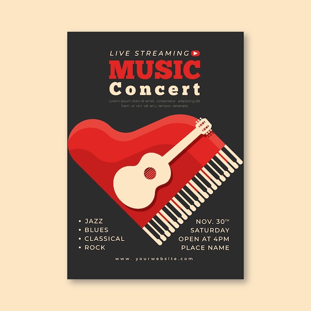 Free vector live streaming music concert poster