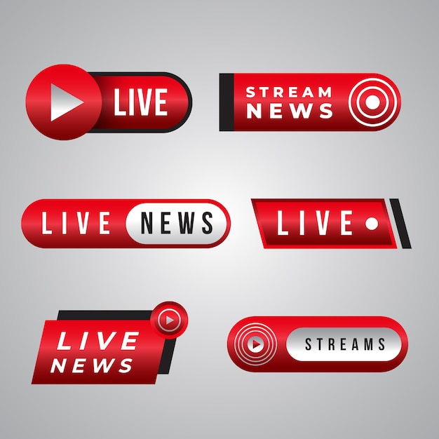 Vettore gratuito design della collezione di banner di notizie in streaming live