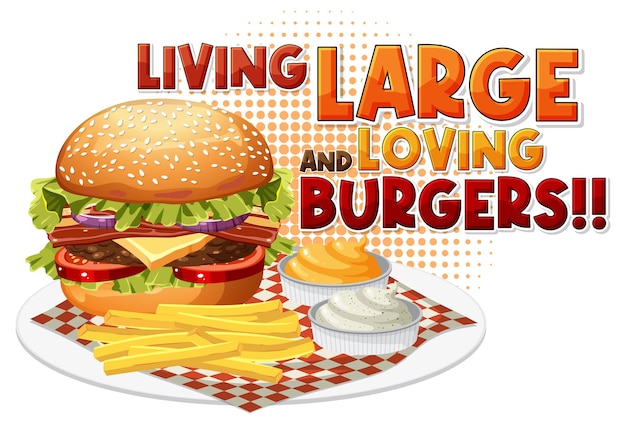 Il cartone animato dell'icona dei grandi e amorevoli hamburger