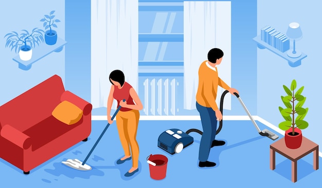 Free vector living room cleanup composition